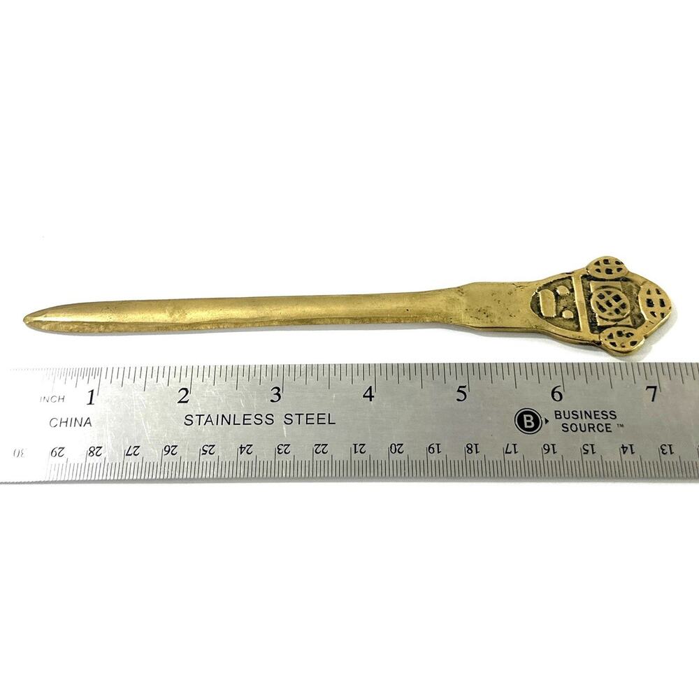 Vintage Brass Tribal Mask Letter Opener Aztec Inca Mayan Style 7” Desk Decor - Picture 3 of 6
